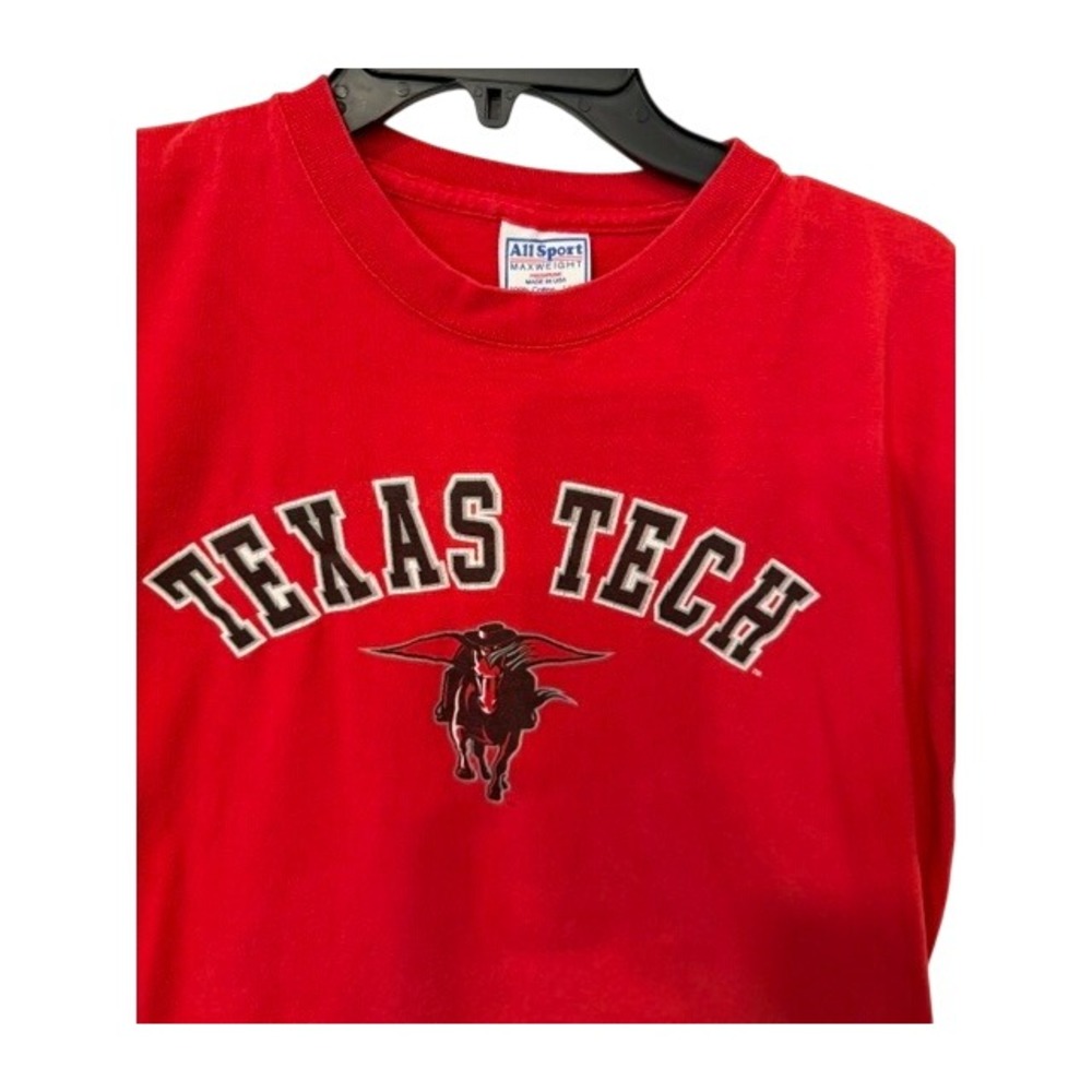 Vintage Texas Tech Red Raiders T-Shirt All Sport Maxweight Red Mens Large USA